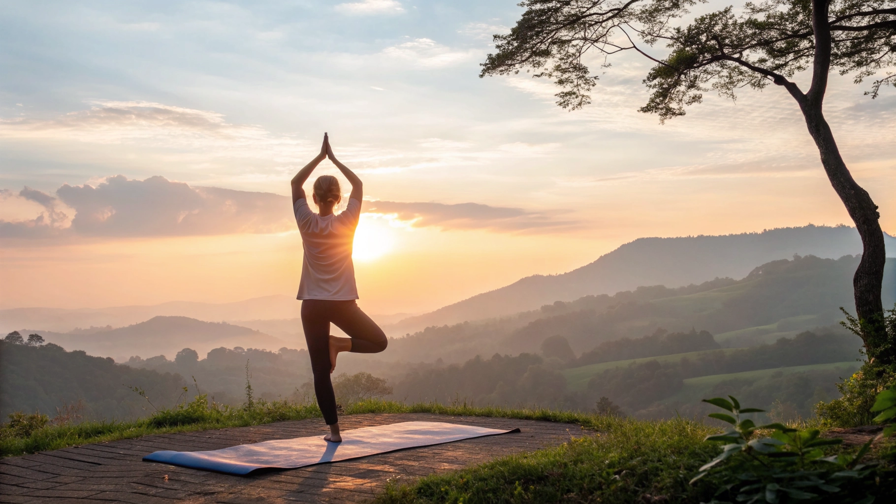 Yogini performing a serene posture during sunrise