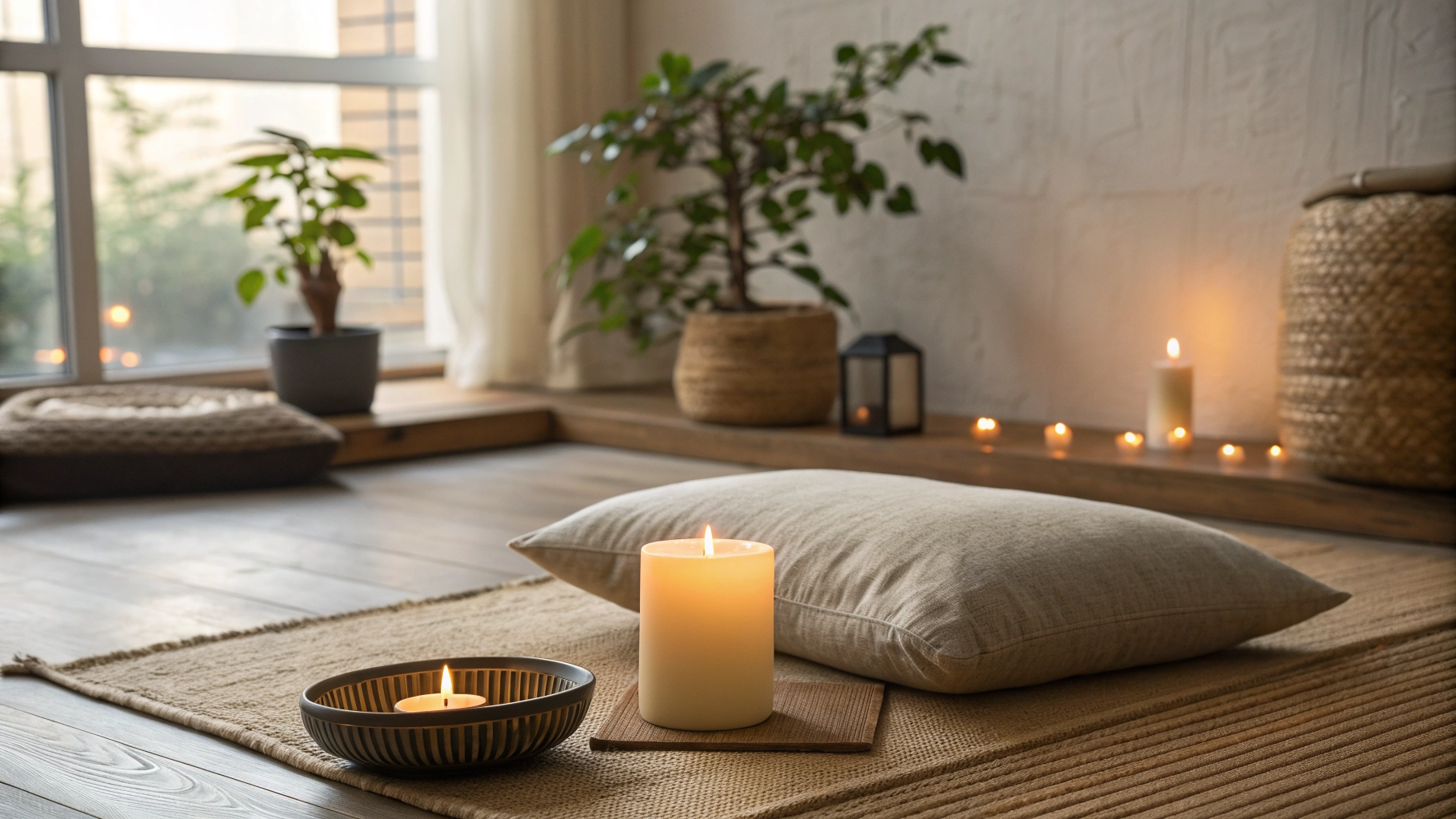 Meditation and prayer setting with soft atmospheric lighting